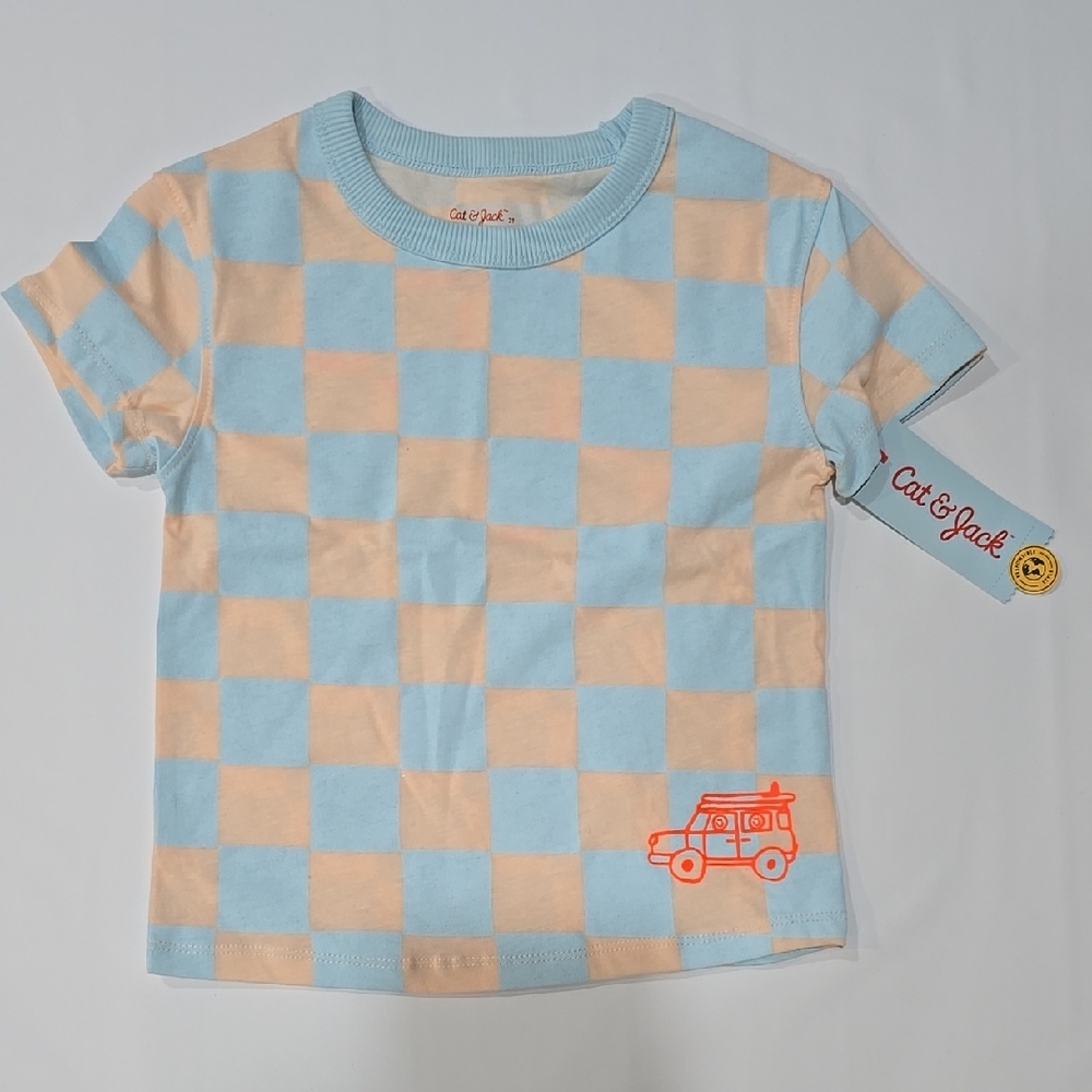 3/$15 Cat & Jack – Boys’ Light Peach & Blue 2T Checkered T-shirt